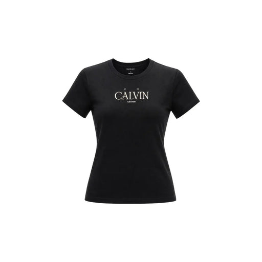 Calvin Klein Jeans women black cotton short classic t shirt with white calvin lettering on the chest