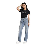 Calvin Klein Jeans women black cotton short t shirt with white cursive logo and new york ny text on front