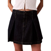Calvin Klein Jeans women black cotton skirt featuring a high waist pleated denim design with button closure