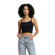 Calvin Klein Jeans women black cotton cropped tank top with thin straps and small chest embroidered logo