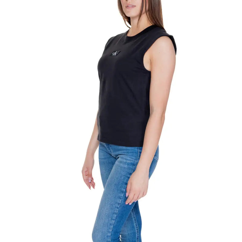 Calvin Klein Jeans Women Black Cotton Tank Top