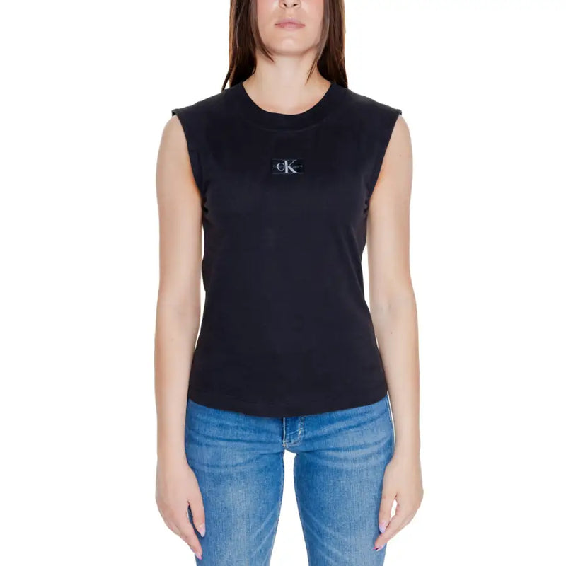 Calvin Klein Jeans Women Black Cotton Tank Top