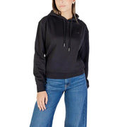 Calvin Klein Jeans women black hooded sweatshirt with subtle embroidered logo and matching drawstrings in cotton blend