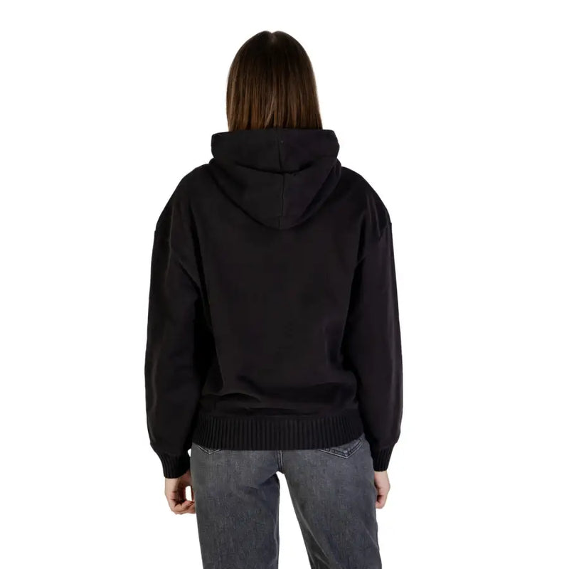 Calvin klein jeans women black hooded sweatshirt with ribbed cuffs and hem made from soft material