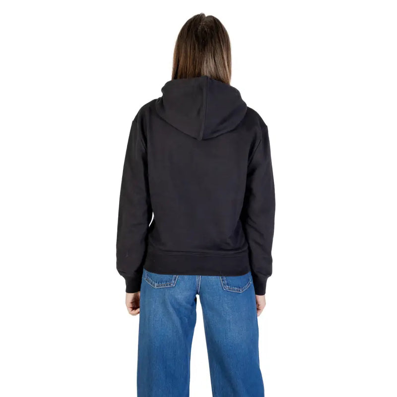 Calvin Klein Jeans womens black hooded sweatshirt with relaxed fit and ribbed cuffs
