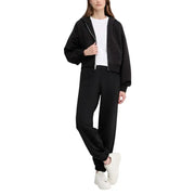 Calvin klein jeans women black hooded zip sweatshirt with relaxed fit and ribbed cuffs paired with matching joggers
