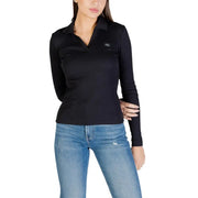 Calvin Klein black long-sleeved V-neck polo shirt with subtle chest logo