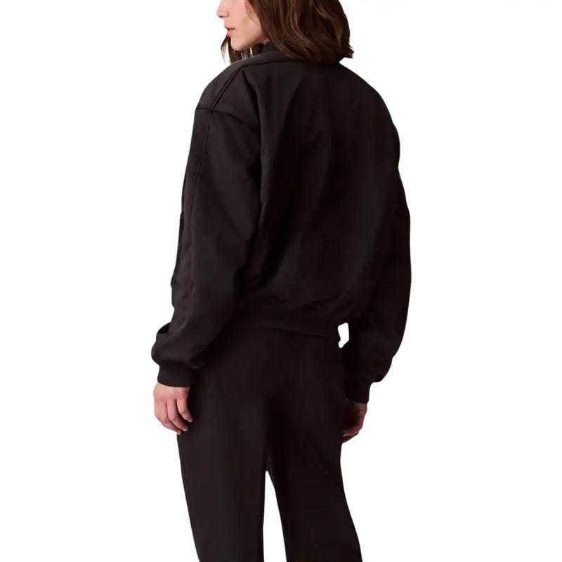 Calvin Klein Jeans women black polyester zip bomber jacket with ribbed cuffs