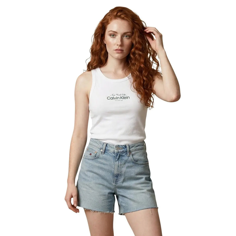 White calvin klein tank top with black logo featuring a classic fit, perfect for casual wear