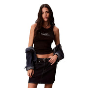 Black Calvin Klein Jeans women sleeveless cropped tank top with ribbed neckline and white logo detail