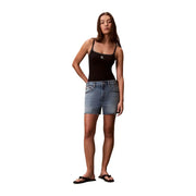 Calvin klein jeans women black swimsuit nylon elastane with thin strap tank top and small chest logo