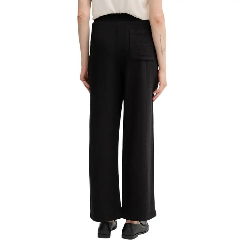 Calvin Klein Jeans women black wide-leg trousers with soft flowing fabric and subtle pleating at the back pocket