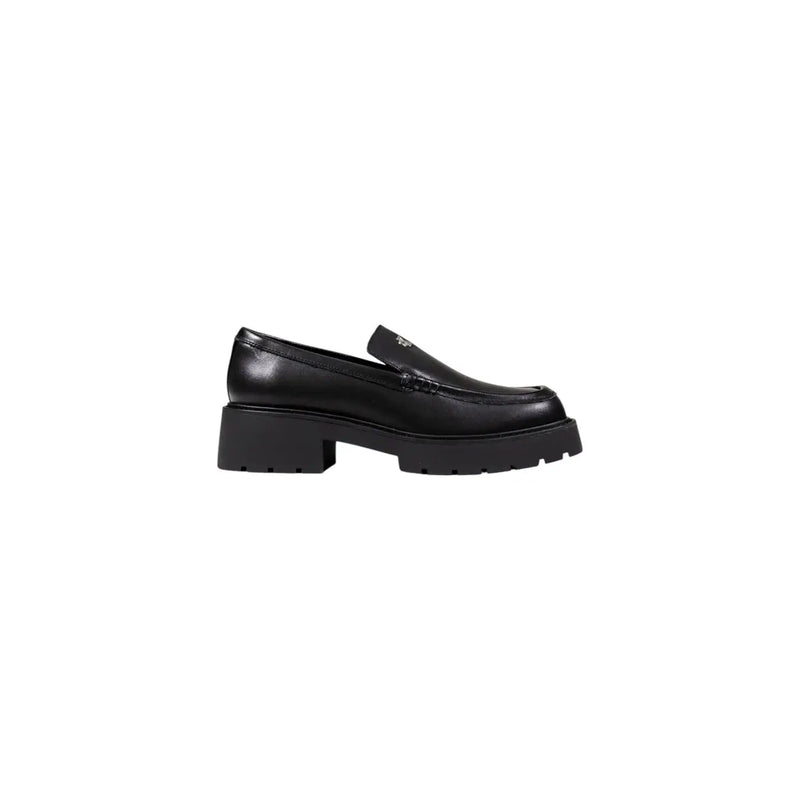 Calvin Klein Jeans women black leather loafers with chunky platform sole and subtle logo on the vamp