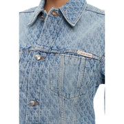 Calvin Klein jeans women blue cotton blazer with light-wash leopard print denim jacket and silver-toned buttons