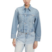 Calvin Klein Jeans women blue cotton blazer denim jacket with subtle leopard print and front pockets