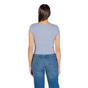 Calvin Klein Jeans women blue cotton fitted t shirt with short sleeves and round neckline