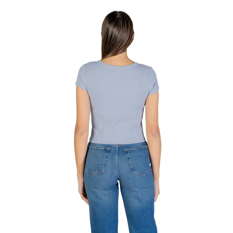 Calvin Klein Jeans women blue cotton fitted t shirt with short sleeves and round neckline