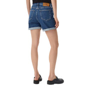 Calvin Klein Jeans women blue cotton shorts with rolled cuffs and leather patch