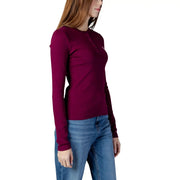 Calvin Klein Jeans women bordeaux cotton long-sleeved henley top with round neck and subtle embroidered logo