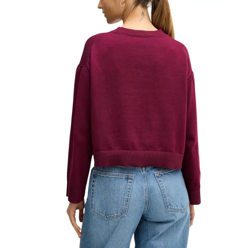 Calvin Klein Jeans women Bordeaux maroon cropped knit sweater with ribbed cuffs