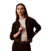 Calvin Klein Jeans women brown cotton hooded sweatshirt with dark brown zip-up hoodie and subtle chest logo