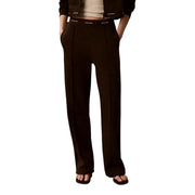 Calvin Klein Jeans women brown cotton wide-leg trousers with sleek straight-cut silhouette and embroidered waistband logo