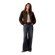 Brown quilted nylon jacket for women by Calvin Klein Jeans featuring a classic collar and button closure