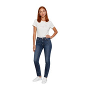 Dark blue high-rise skinny jeans paired with a white cotton round neck t shirt from calvin klein jeans women collection