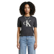 Calvin Klein Jeans women grey cotton short-sleeve knit top with white CK logo