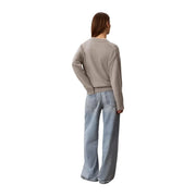 Calvin Klein Jeans women grey cotton knitwear sweater with beige knit, ribbed cuffs and hem