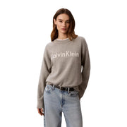 Calvin Klein Jeans women grey cotton knitwear sweater with white embroidered logo on the chest