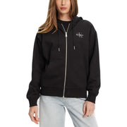 Calvin Klein black zip-up hoodie with silver zipper and embroidered logo