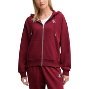 Maroon Calvin Klein zip-up hoodie with white logo and silver zipper