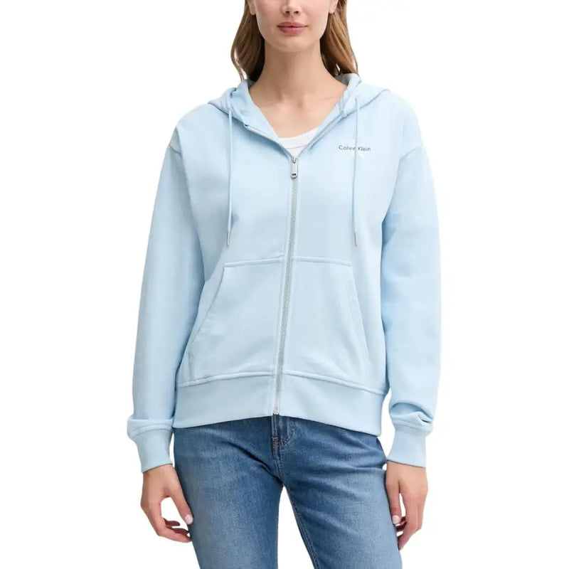 Light blue Calvin Klein hooded zip sweatshirt with embroidered logo