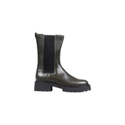 Calvin Klein Jeans women grey leather ankle boots with dark olive green leather chelsea design and chunky rubber sole