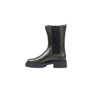 Calvin Klein Jeans women grey leather ankle boots with dark olive green leather chelsea design and chunky rubber sole