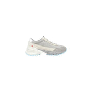 Calvin Klein Jeans women grey leather chunky sneakers with white accents and a red logo on the side