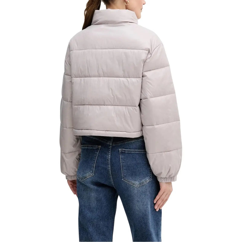 Calvin Klein Jeans women grey polyamide quilted puffer jacket with high collar and elastic cuffs