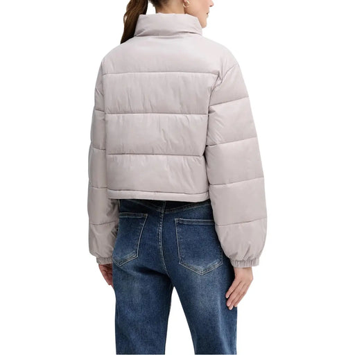 Calvin Klein Jeans women grey polyamide quilted puffer jacket with high collar and elastic cuffs