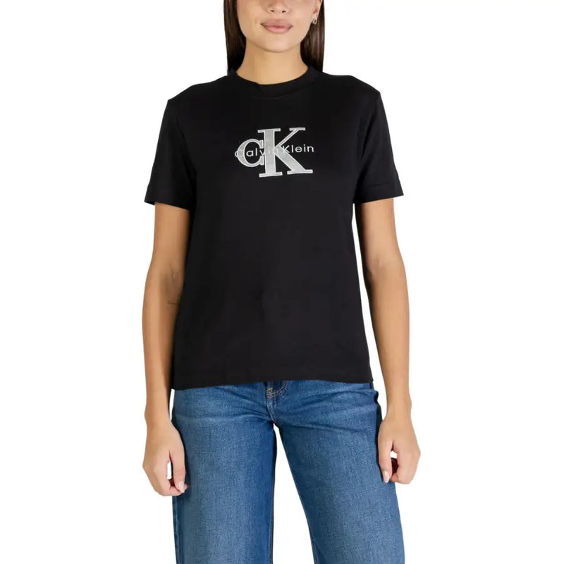 Black Calvin Klein T-Shirt with Silver CK Logo on Grey Cotton