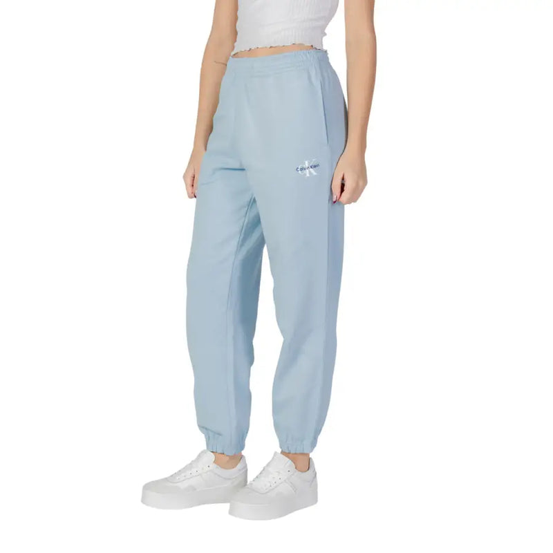 Calvin Klein light blue cotton joggers with thigh logo for women