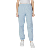 Calvin Klein Jeans women light blue cotton joggers with elastic cuffs and subtle logo on the thigh