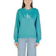 Teal Calvin Klein Jeans women sweatshirt with white CK logo on chest long sleeve light blue print casual wear