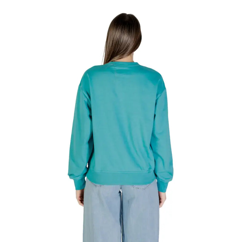 Calvin Klein Jeans women light blue print long sleeve sweatshirt with relaxed fit ribbed cuffs in teal color