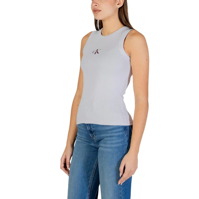 Calvin Klein Jeans women lilac cotton sleeveless tank top with fitted silhouette and rounded neckline