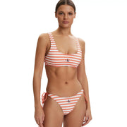 Calvin Klein Jeans women orange striped coral and white bikini set with classic CK logo on top and bottom