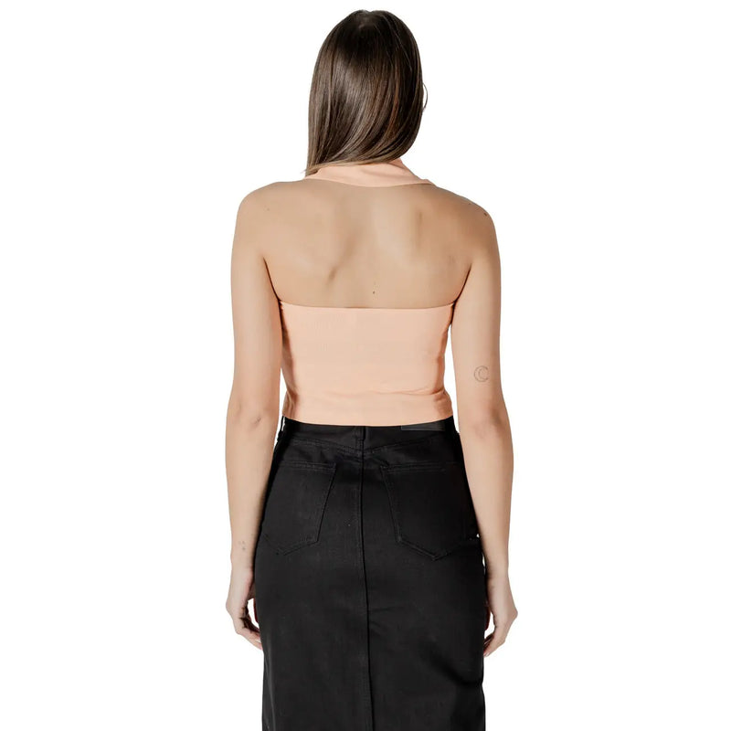 Calvin Klein Jeans women orange strapless crop top in smooth fitted cotton fabric with a peach tone