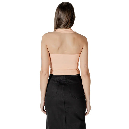 Calvin Klein Jeans women orange strapless crop top in smooth fitted cotton fabric with a peach tone