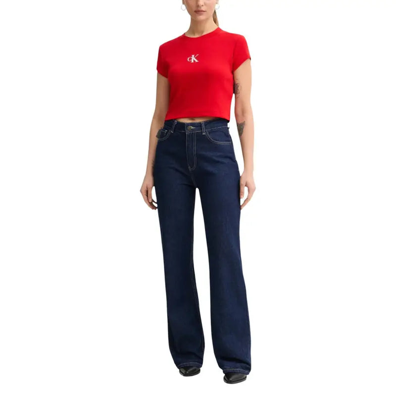 Calvin Klein dark blue high-waisted flared denim jeans