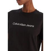 Calvin Klein Jeans women short sleeve black cotton t shirt with white logo across the chest